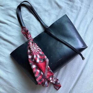 Mansur Gavriel Black Leather Shoulder Bag with Red Scarf Accent